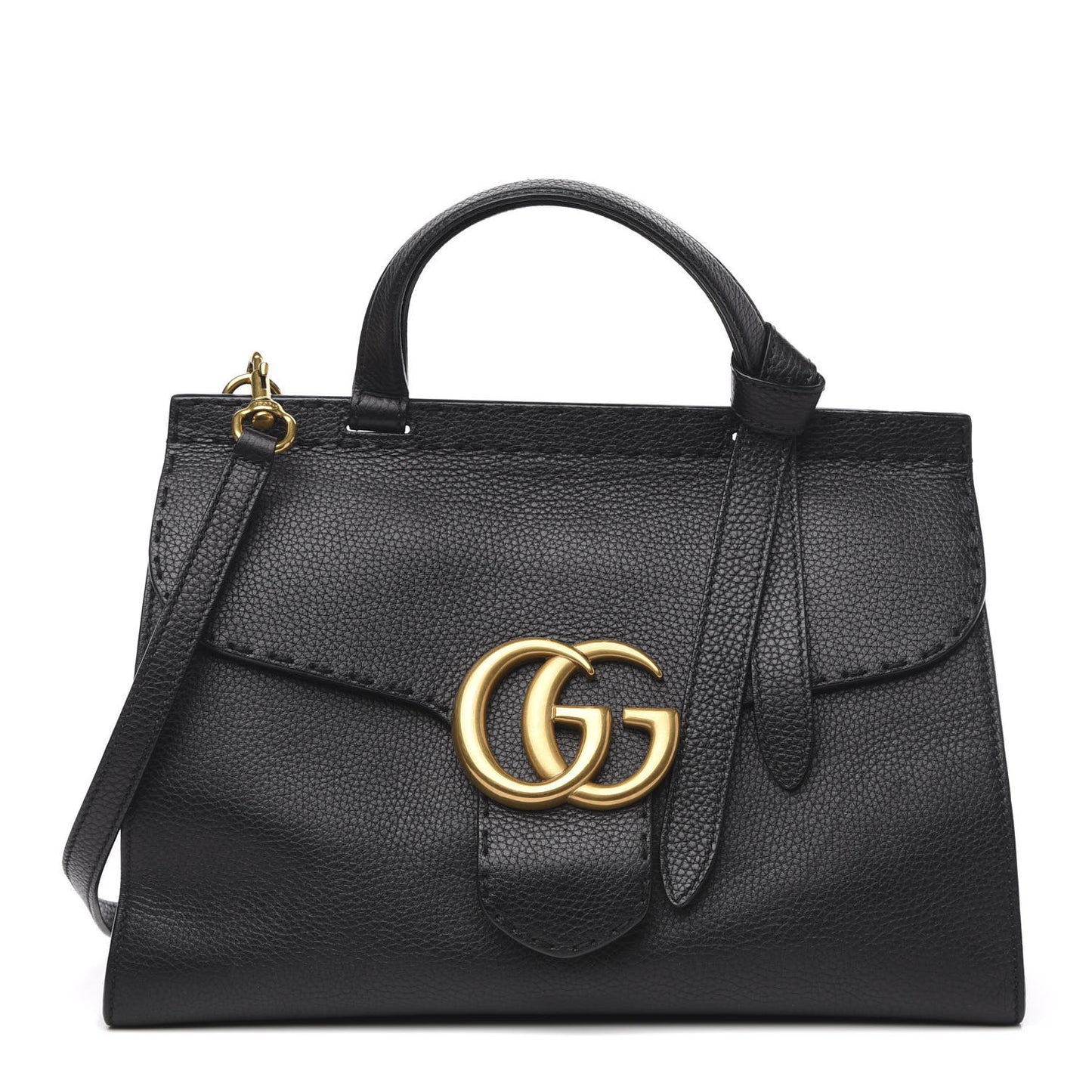 Calfskin Small GG Marmont Top Handle Bag Black