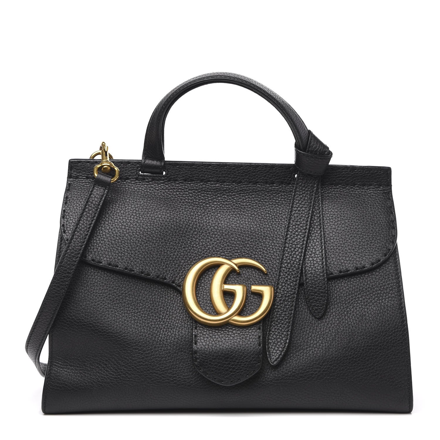 Gucci Calfskin Small GG Marmont Top Handle Bag Black 1 of 10