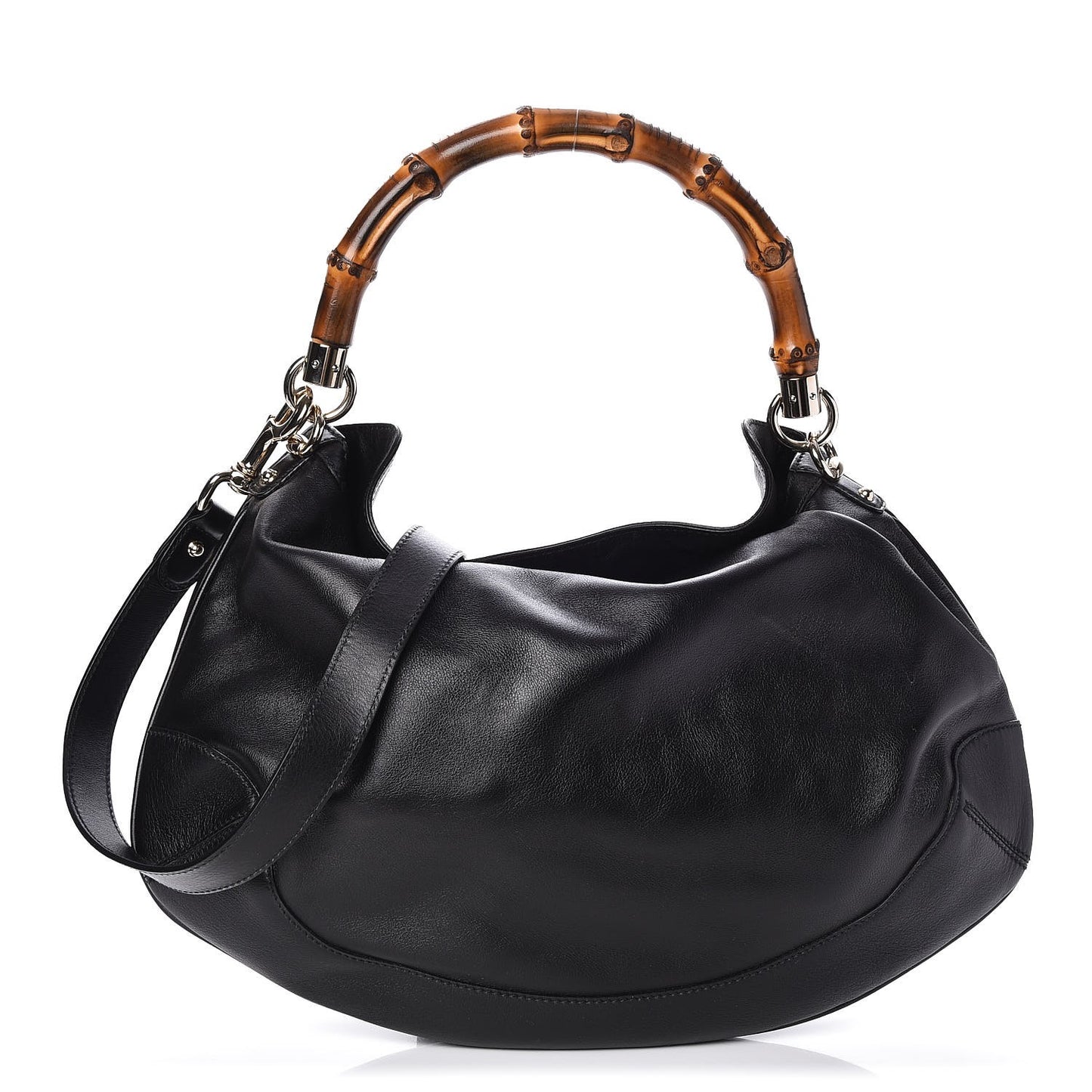 Calfskin Medium Peggy Bamboo Handle Hobo Black