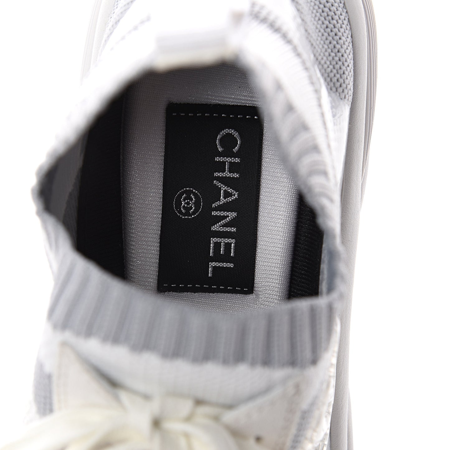 Fabric Suede Calfskin Stretch CC Sneakers 38 White Grey