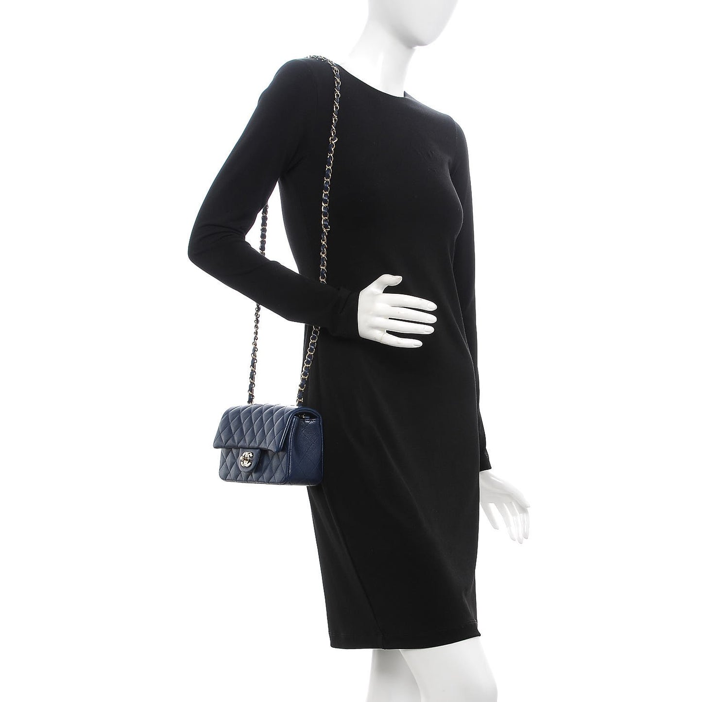 Caviar Quilted Mini Rectangular Flap Navy