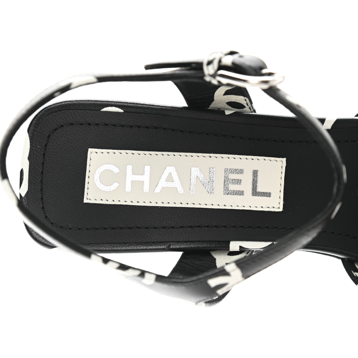 Lambskin Printed CC Sandals 37.5 Black White