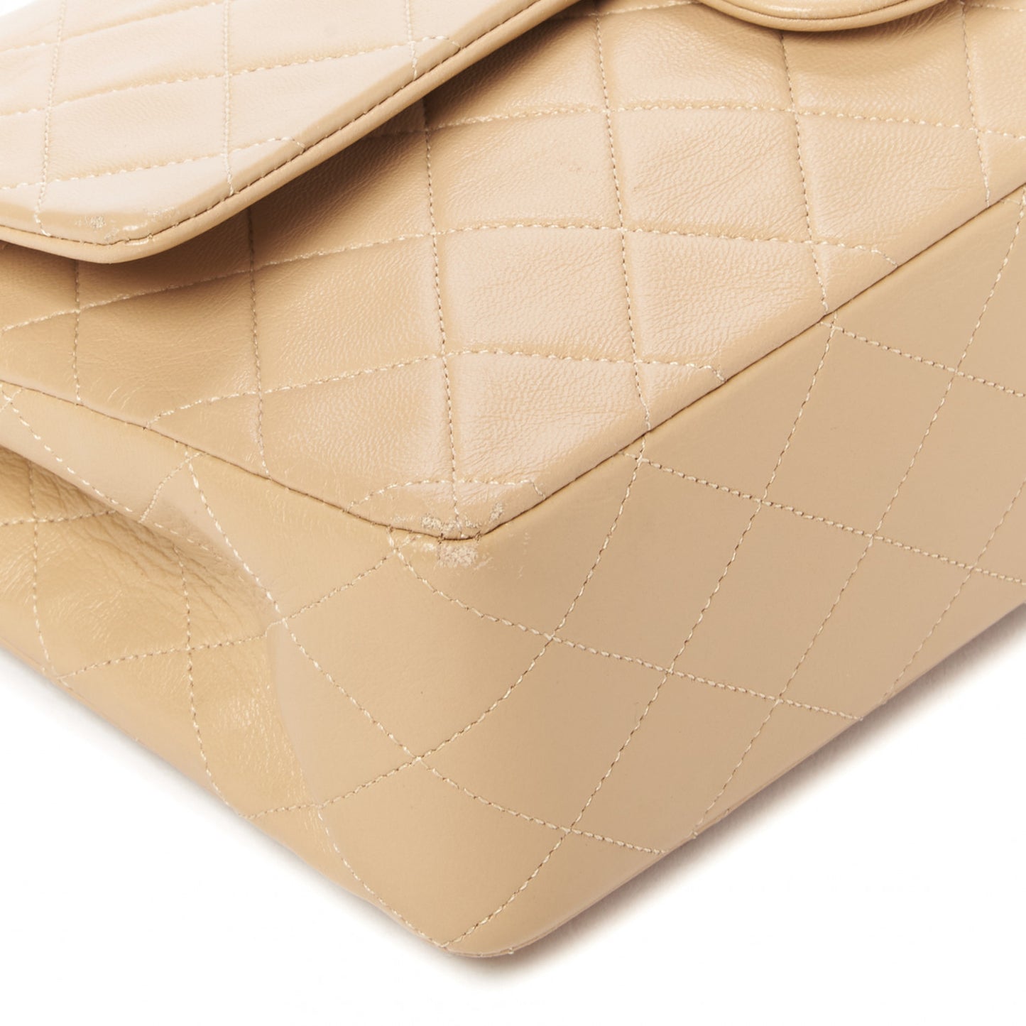 Lambskin Quilted Medium Double Flap Beige