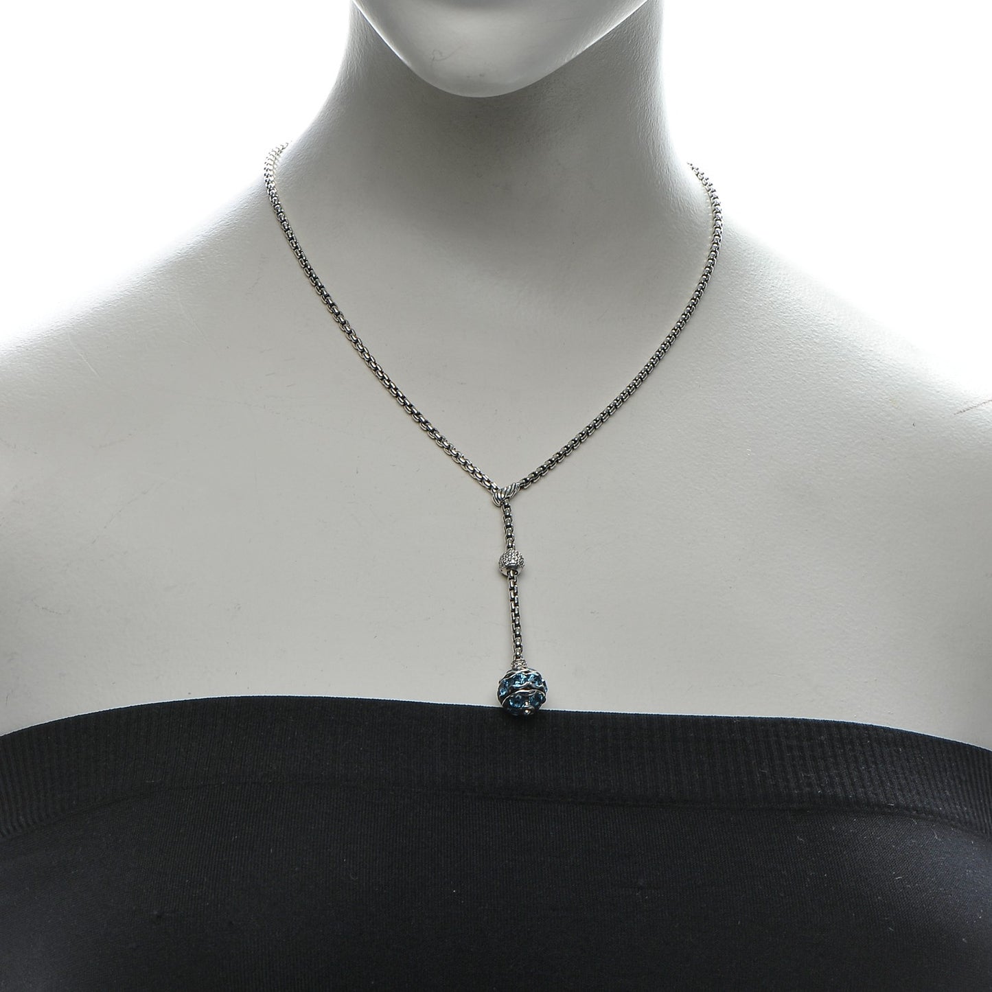 Sterling Silver Diamond Blue Topaz Lariat Drop Necklace