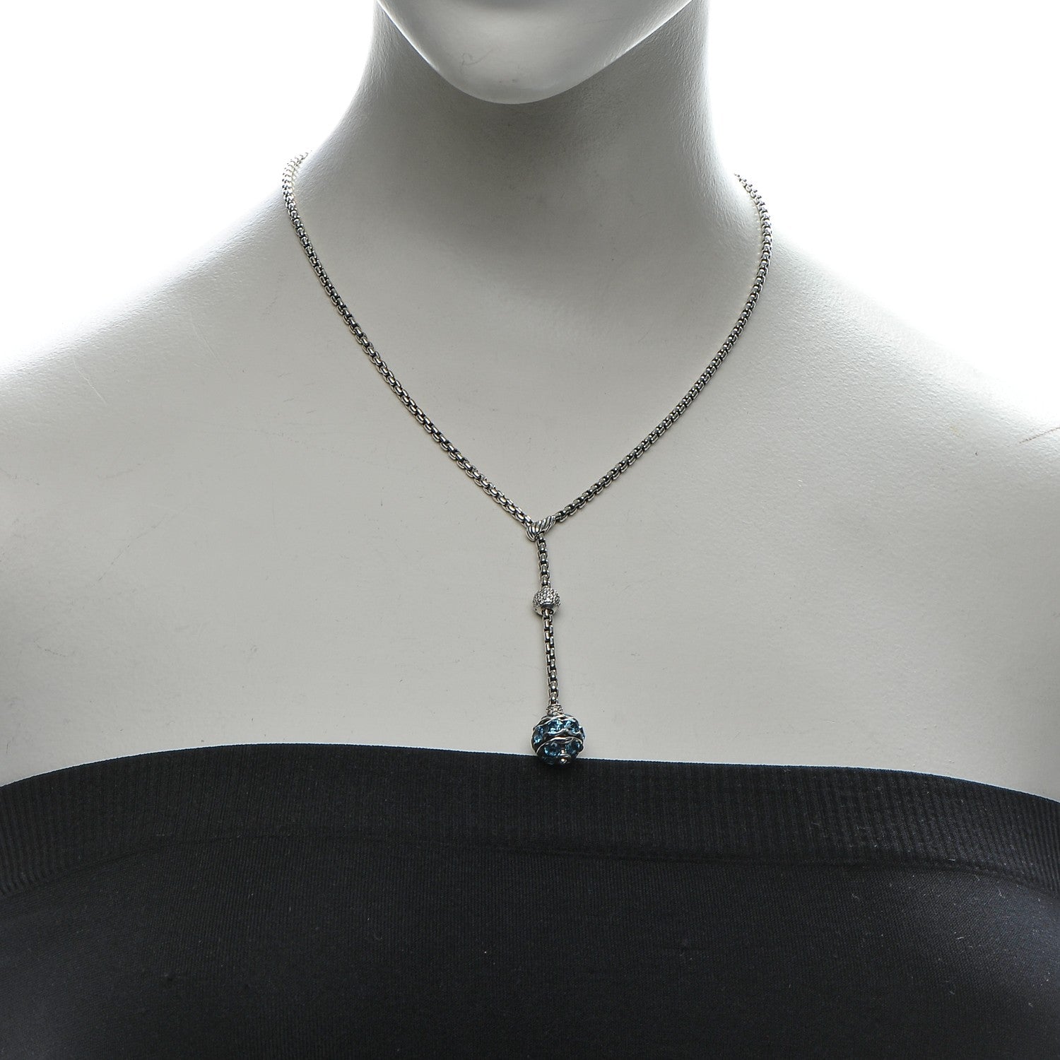 David Yurman Sterling Silver Diamond Blue Topaz Lariat Drop Necklace 2 of 5