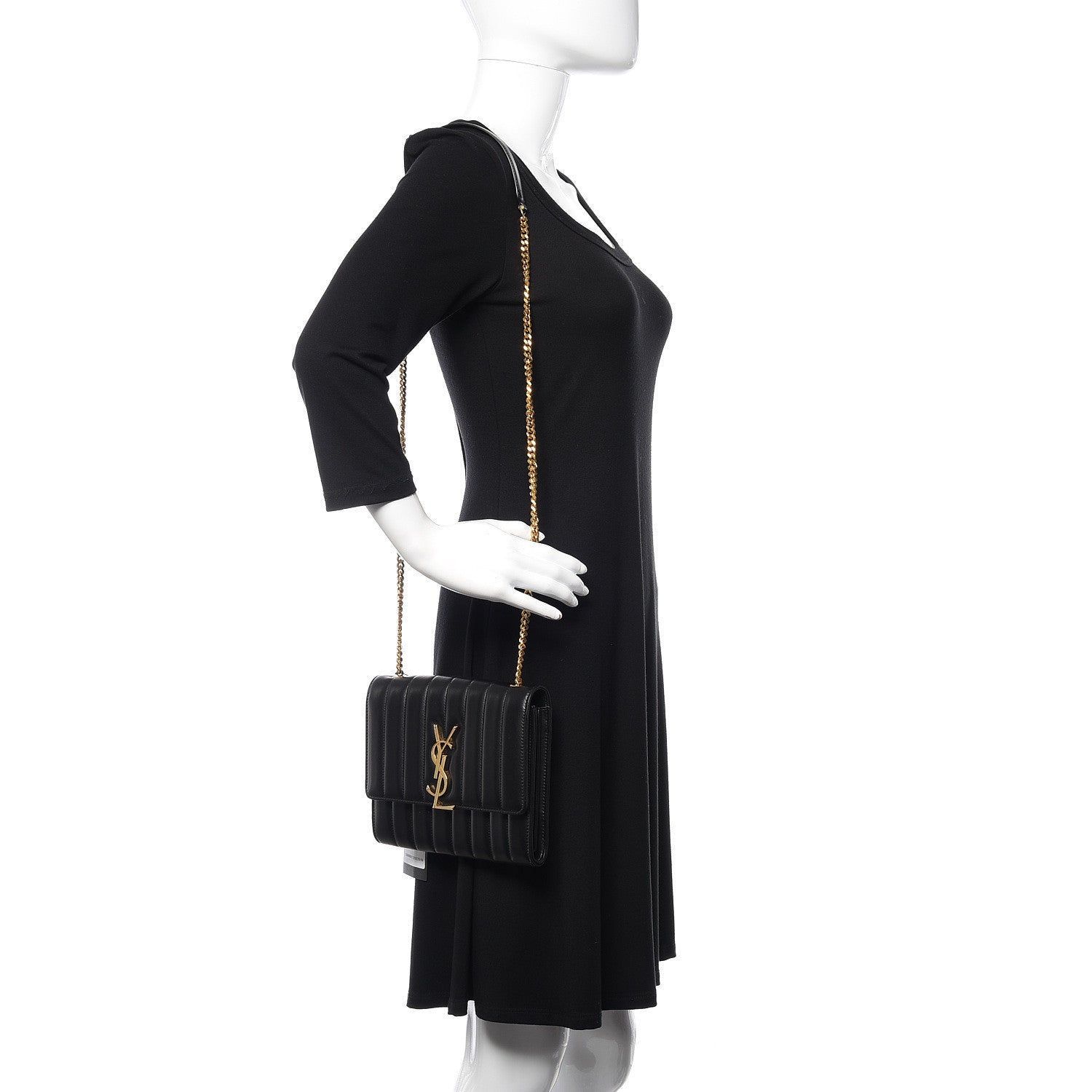 Saint Laurent Lambskin Matelasse Monogram Vicky Chain Wallet Black 2 of 10