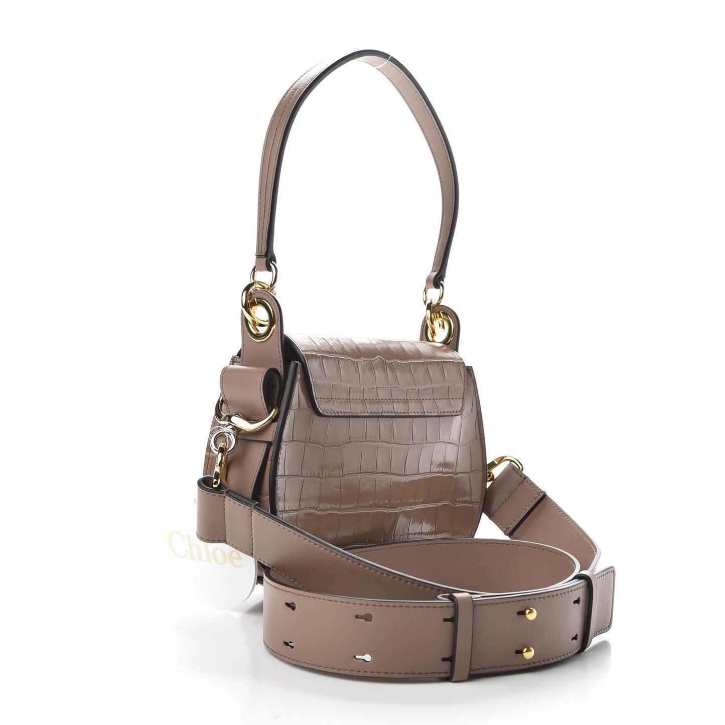 Calfskin Crocodile Embossed Small Tess Bag Woodrose