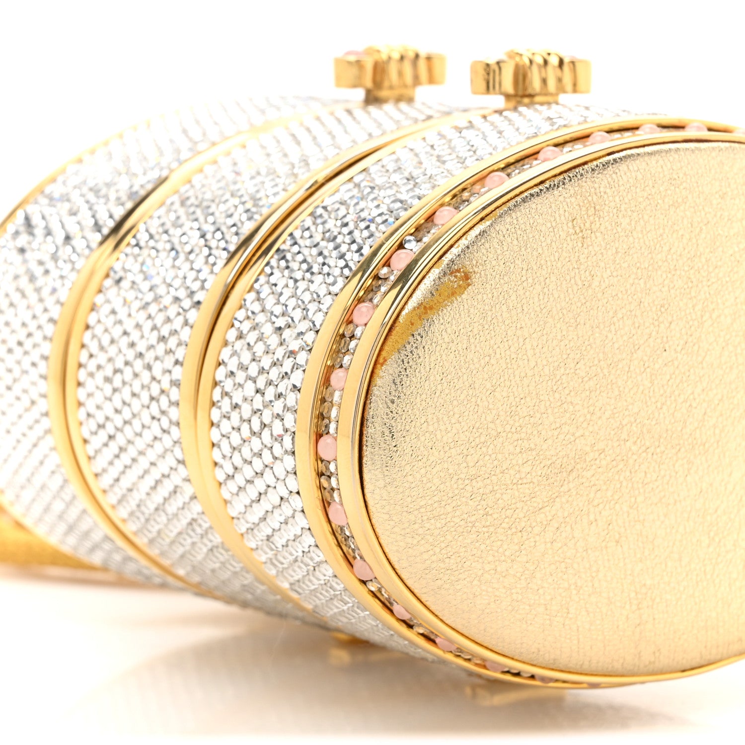 Judith Leiber Swarovski Crystal Minaudiere Train Case Clutch Gold Silver 11 of 15