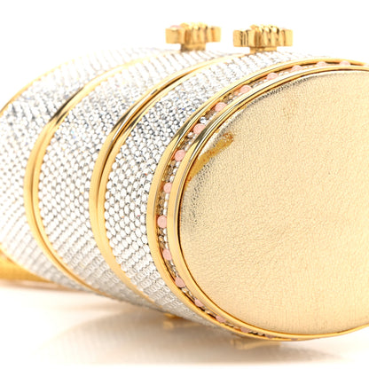 Judith Leiber Swarovski Crystal Minaudiere Train Case Clutch Gold Silver 11 of 15