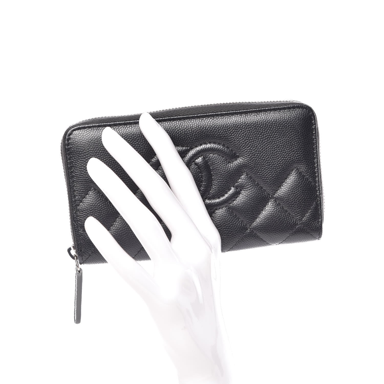 Chanel Metallic Caviar Quilted Medium Zip Around Wallet Dark Grey 2 of 10
