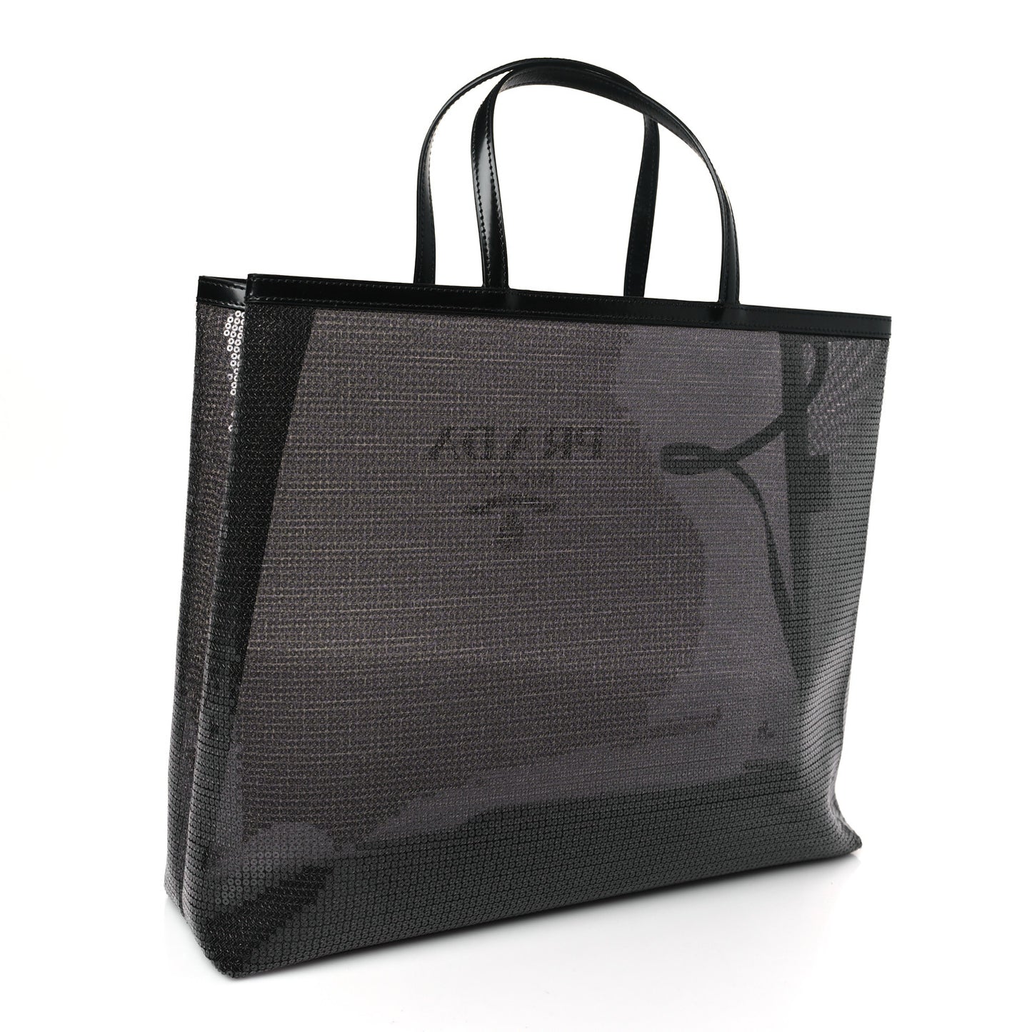 Mesh Sequin Spazzolato Logo Tote Black