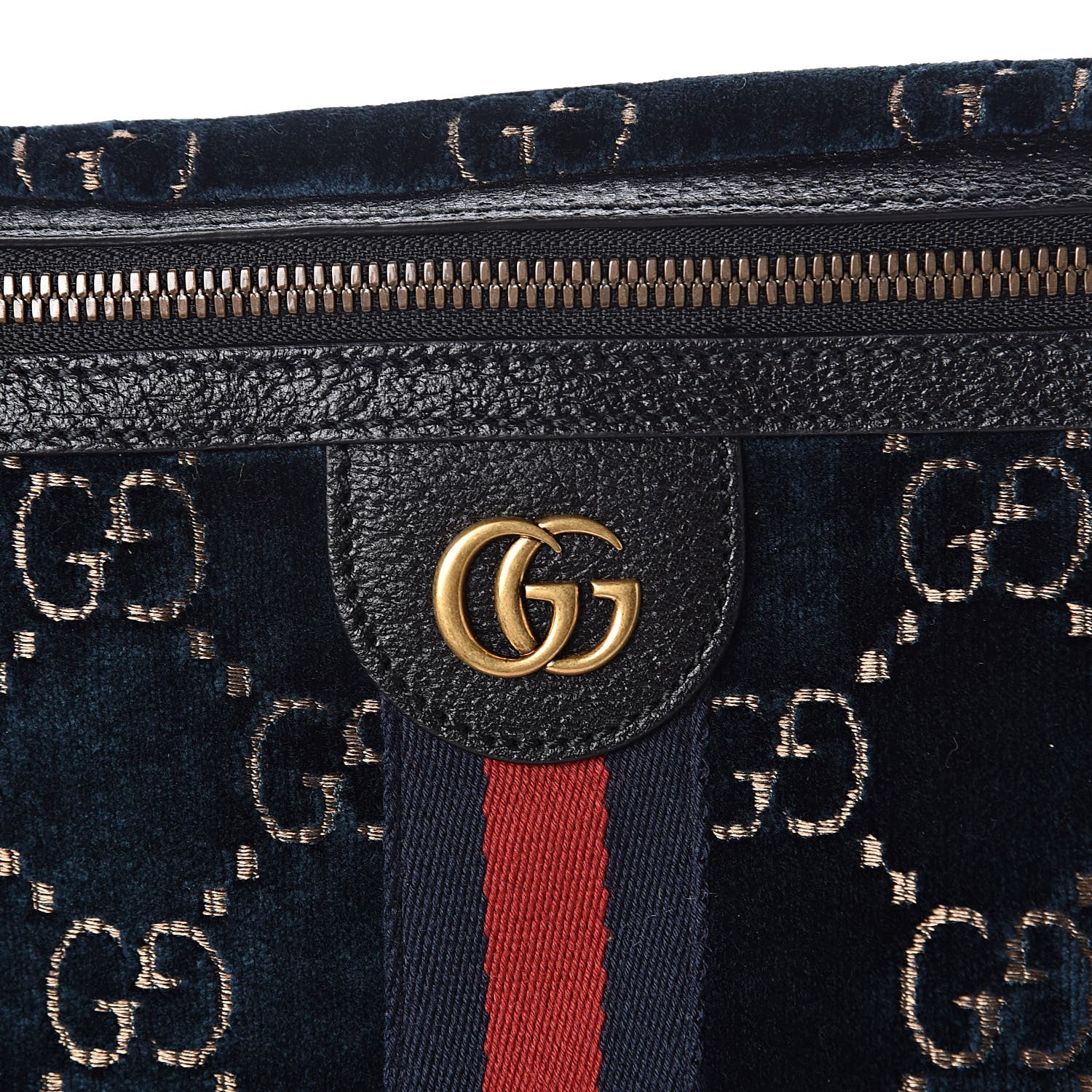 Gucci Velvet GG Monogram Web Belt Bag Blue Beige 10 of 10