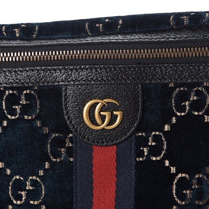 Gucci Velvet GG Monogram Web Belt Bag Blue Beige 10 of 10