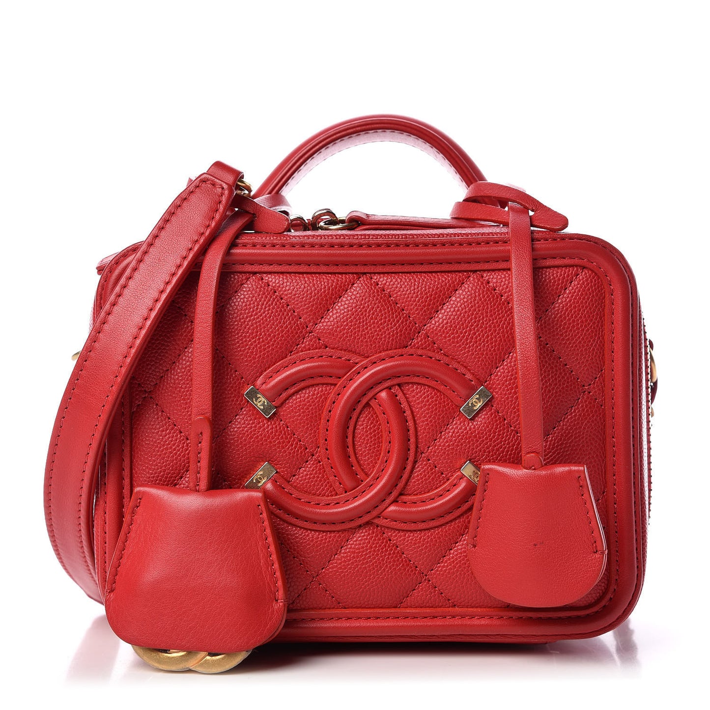 Caviar Quilted Small CC Filigree Vanity Case Red