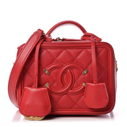 Chanel Caviar Quilted Small CC Filigree Vanity Case Red 1 of 9