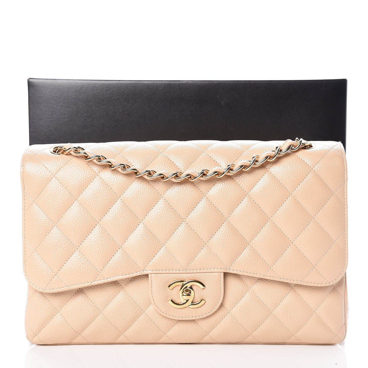 Caviar Quilted Jumbo Double Flap Beige Clair
