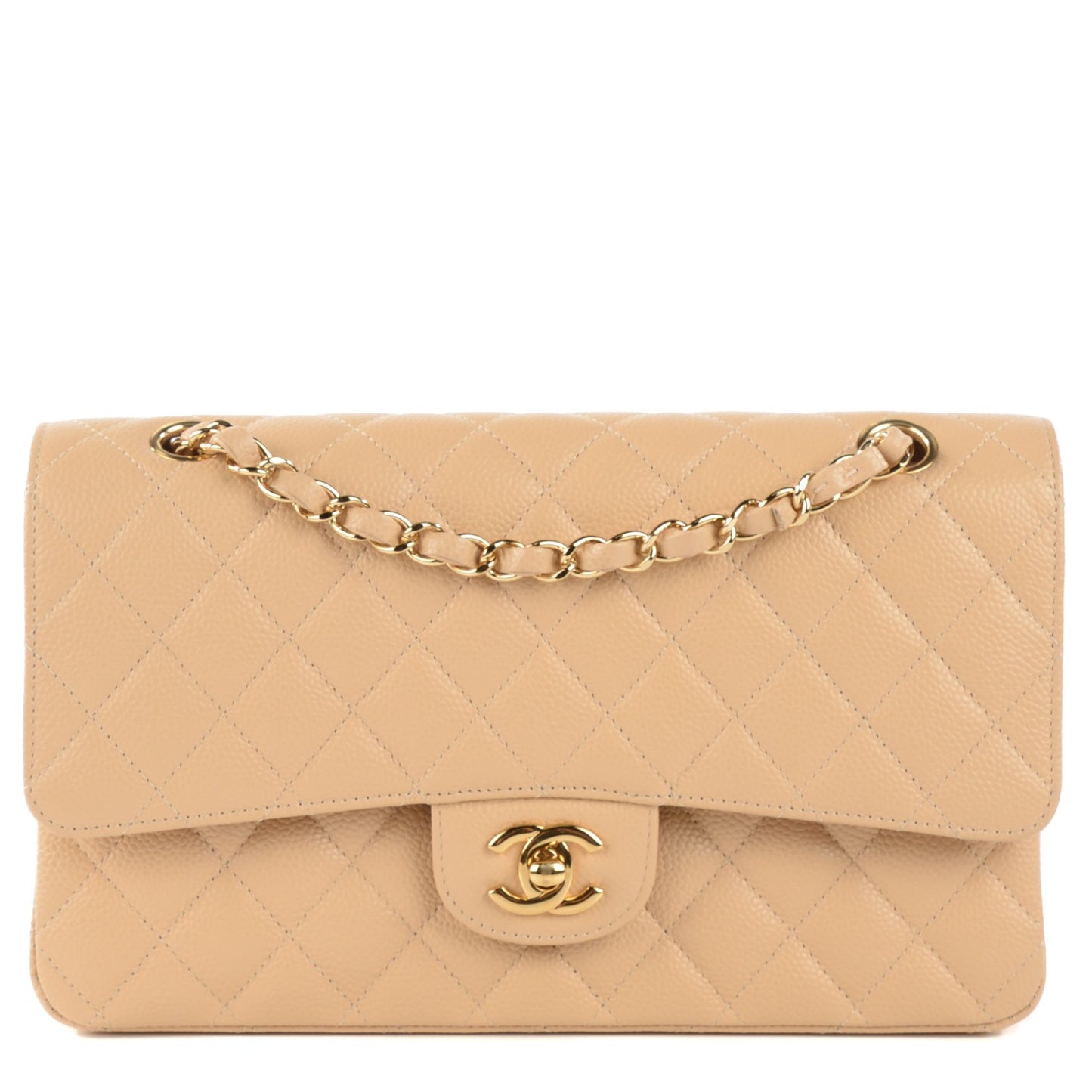 Caviar Quilted Medium Double Flap Beige Clair