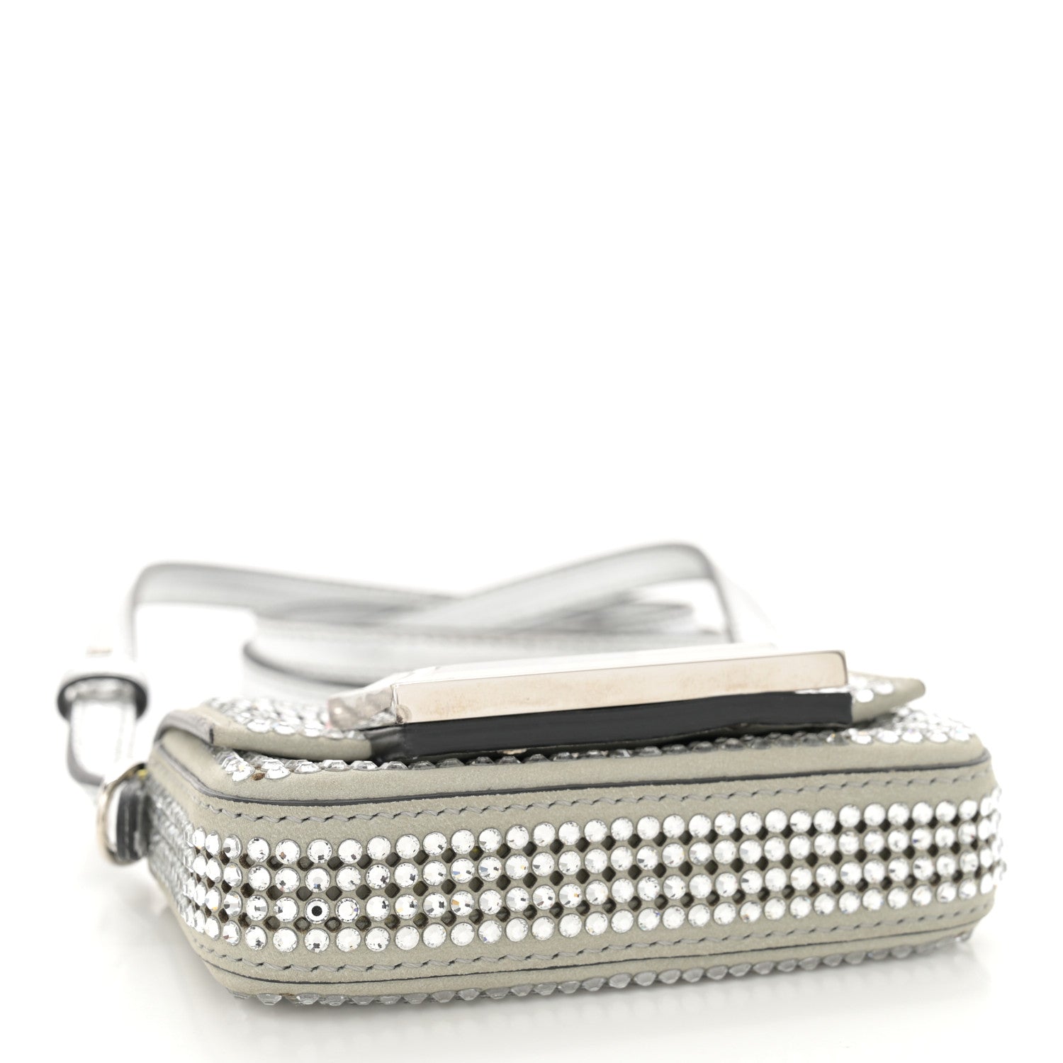Fendi Nubuck Crystal Catalan Mirror Nano Maxi Buckle Baguette Charm Pietra Argento 4 of 11