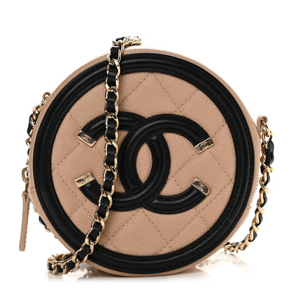 Chanel Caviar Quilted Round Filigree Crossbody Beige Black 1 of 11