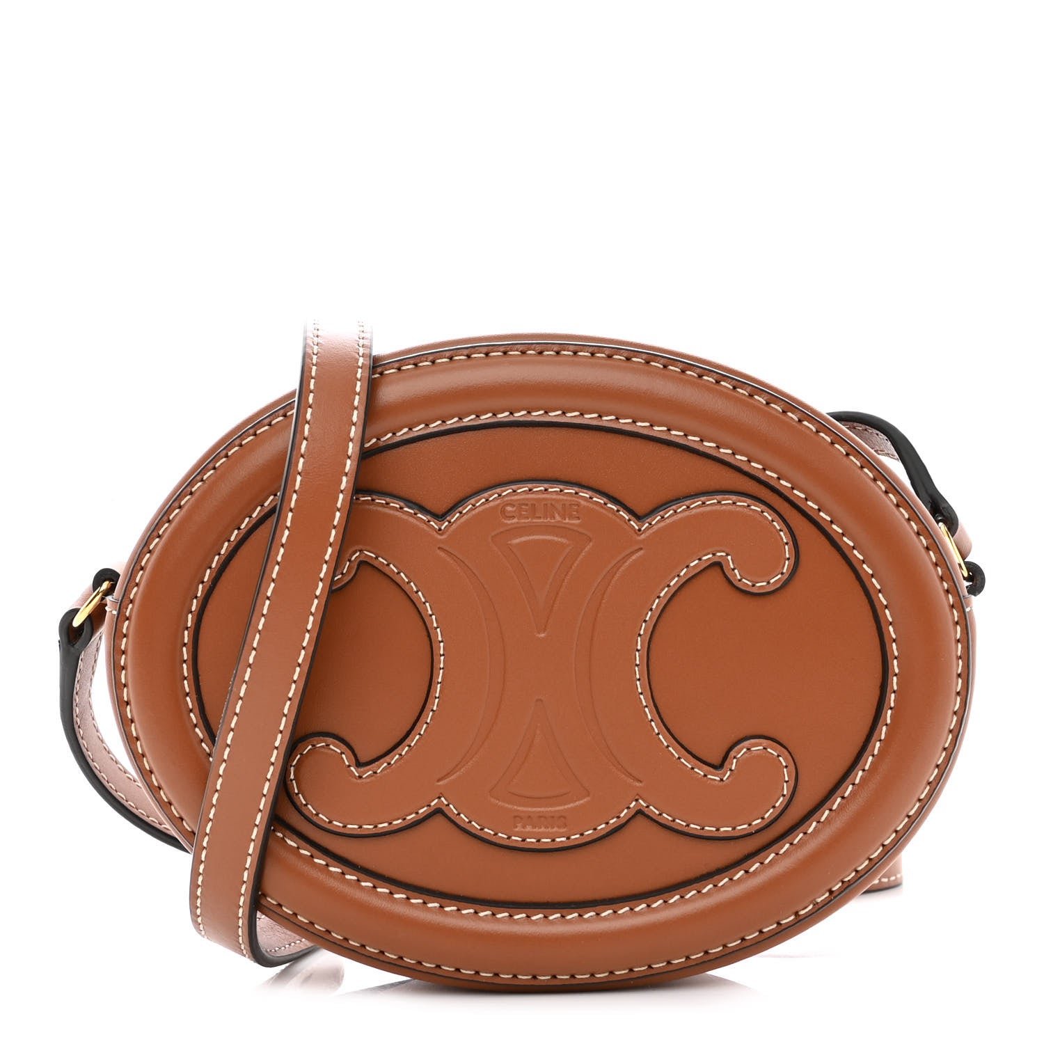 Celine Smooth Calfskin Cuir Small Triomphe Oval Crossbody Purse Tan 1 of 8