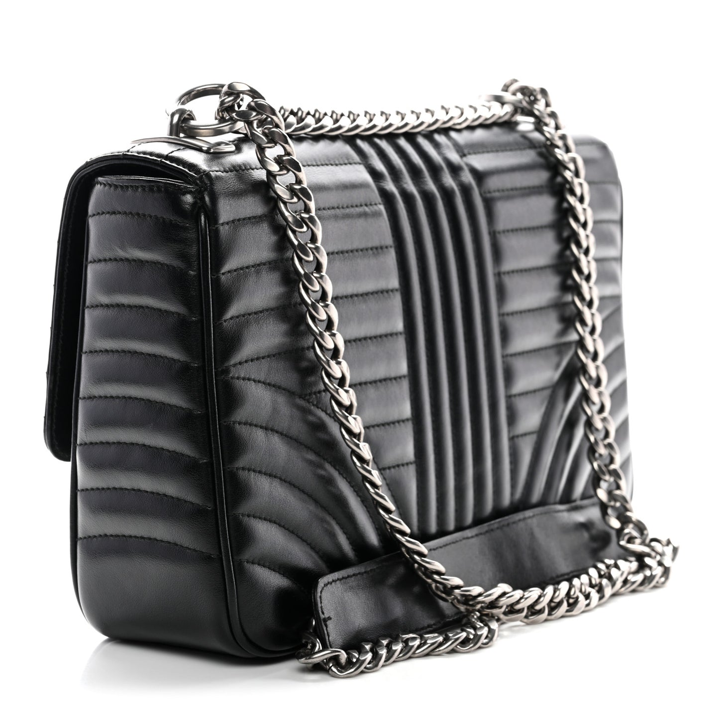 Soft Calfskin Impunture Diagramme Large Chain Flap Shoulder Bag Black