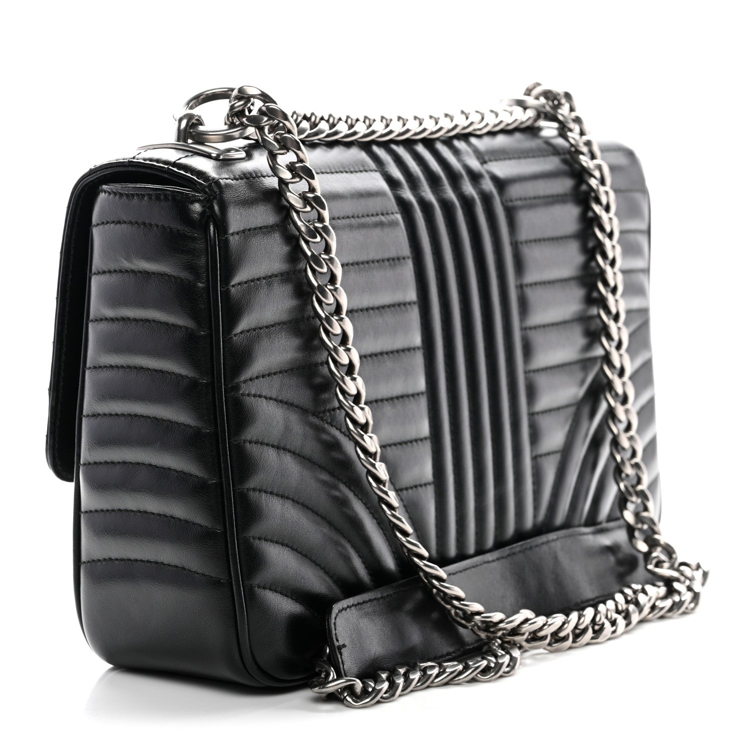Prada Soft Calfskin Impunture Diagramme Large Chain Flap Shoulder Bag Black 3 of 10