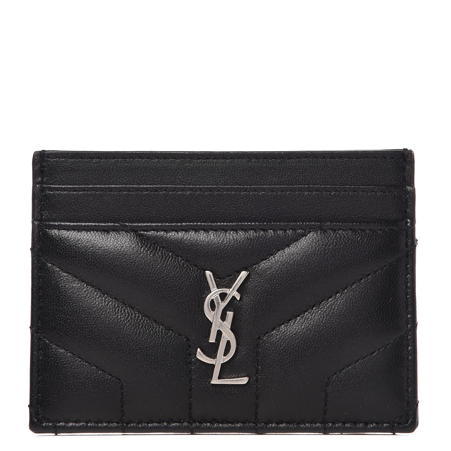 Calfskin Y Quilted Monogram LouLou Credit Card Case Black