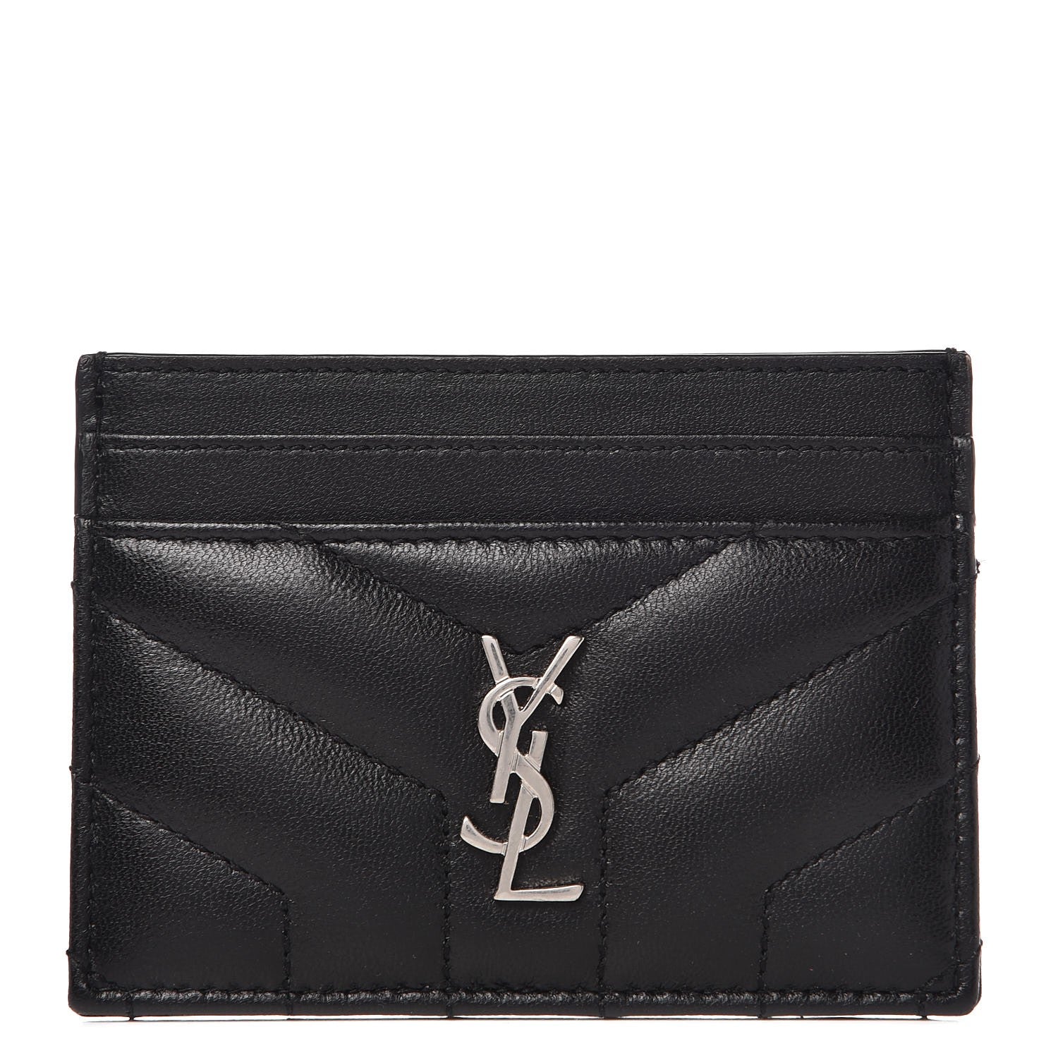 Saint Laurent Calfskin Y Quilted Monogram LouLou Credit Card Case Black 1 of 8