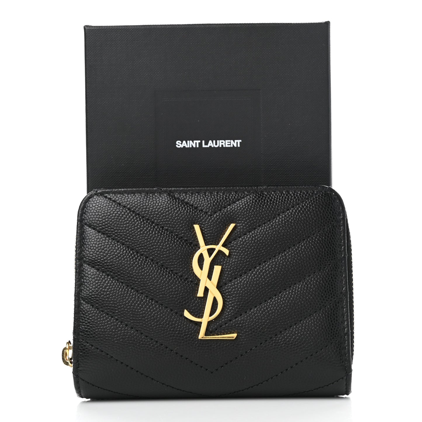 Grain De Poudre Matelasse Chevron Monogram Compact Zip Around Wallet Black