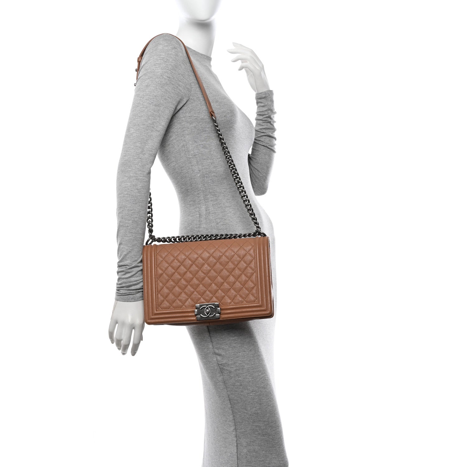 Chanel Caviar Quilted New Medium Boy Flap Light Brown 2 of 17