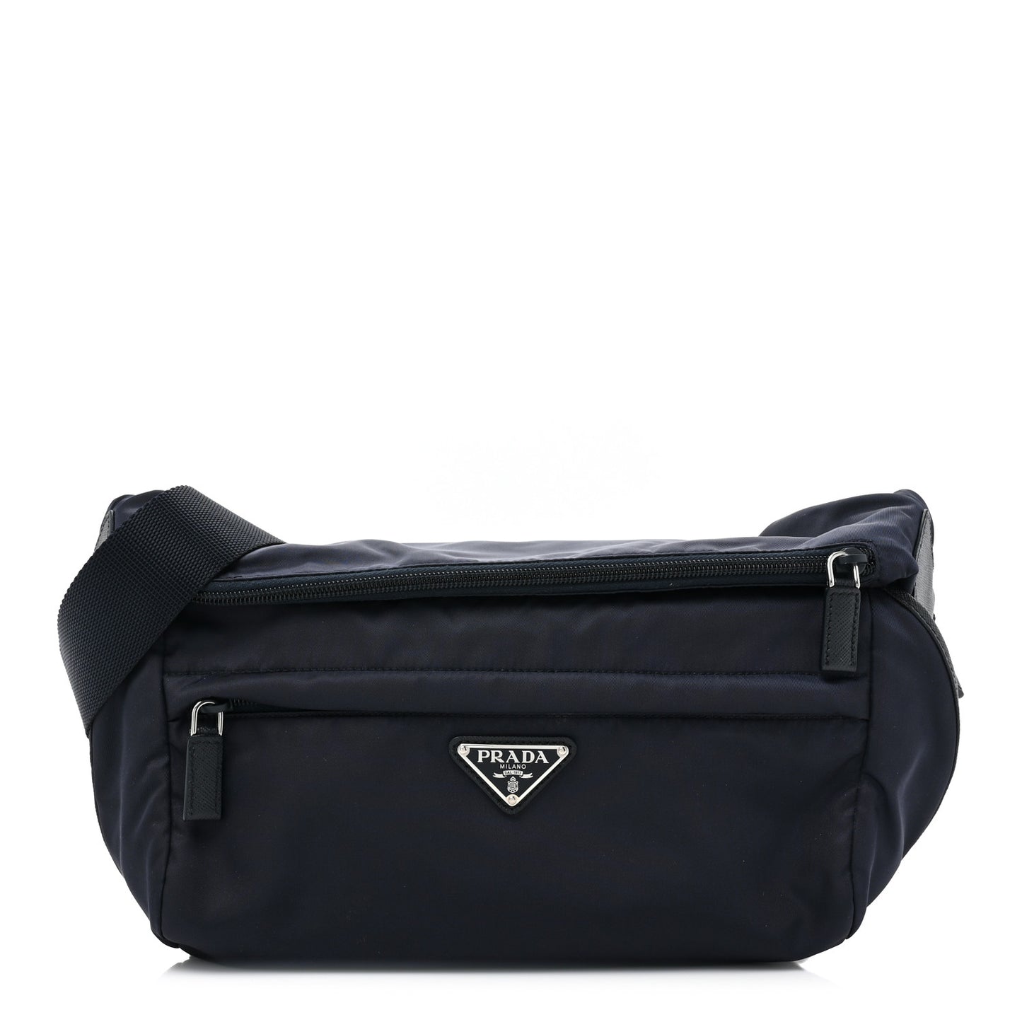 Re-Nylon Saffiano Double Snap Buckle Zip Flap Shoulder Bag Bleu