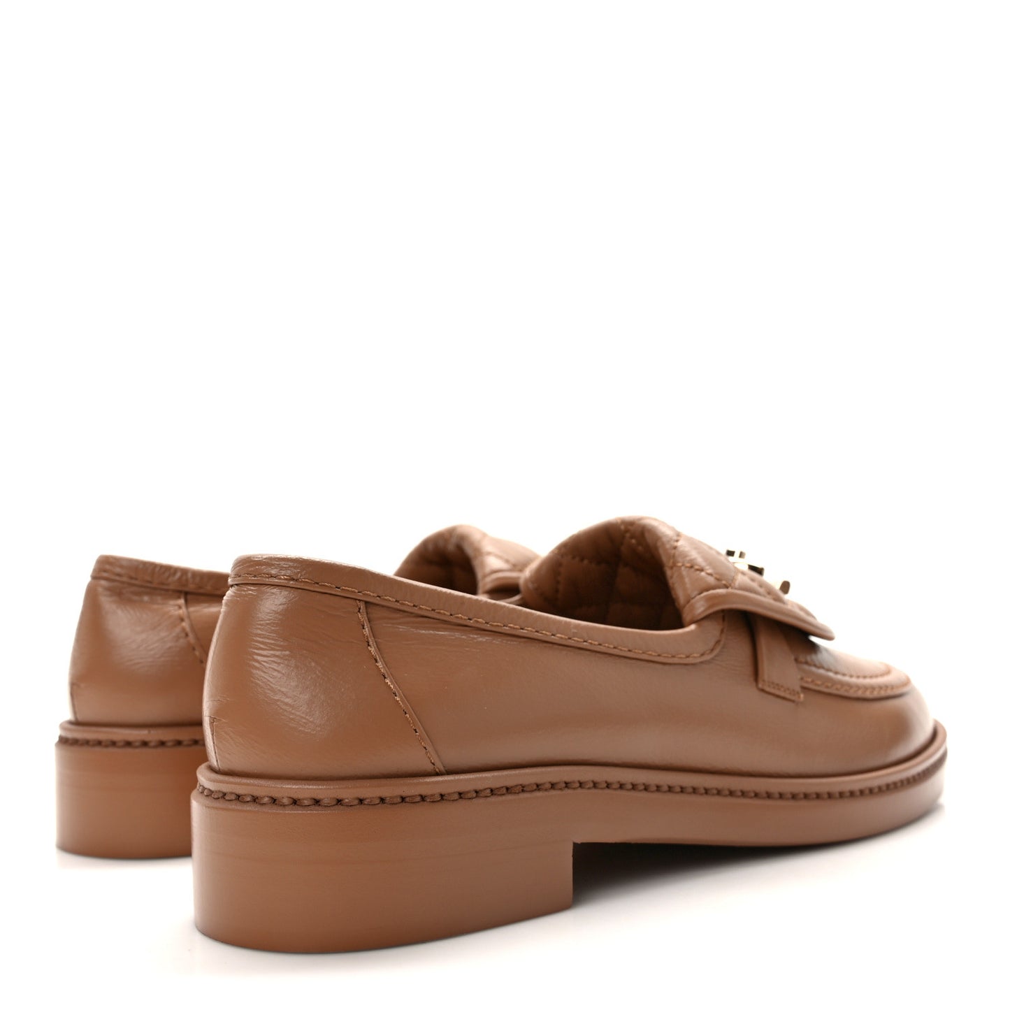 Shiny Crumpled Lambskin Quilted CC Turnlock Moccasins 38.5 Dark Beige