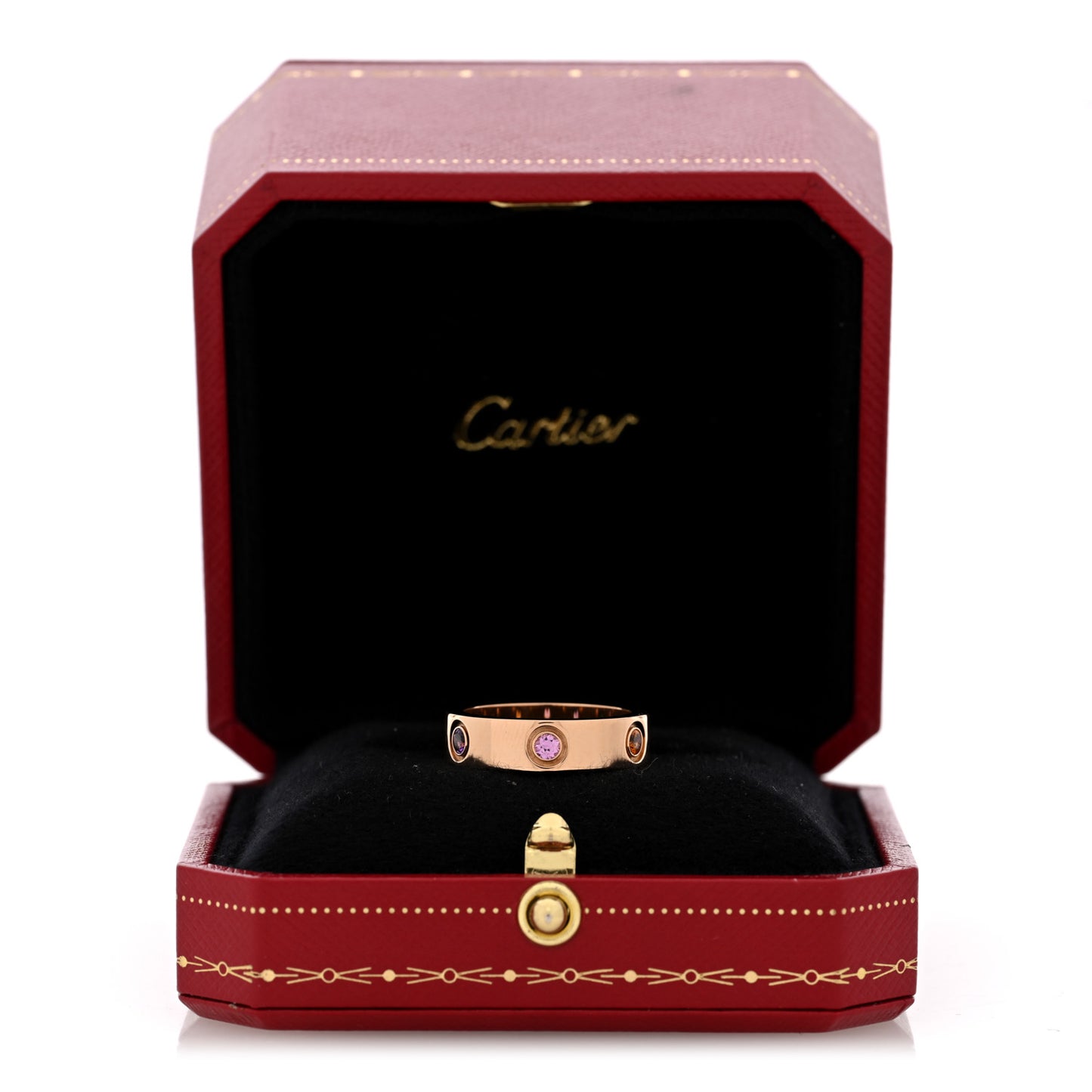 18K Pink Gold Sapphire Garnet Amethyst 5.5mm LOVE Ring 54 6.75