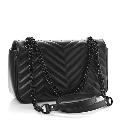 Gucci Calfskin Matelasse Monochrome Small GG Marmont Shoulder Bag Black 3 of 8