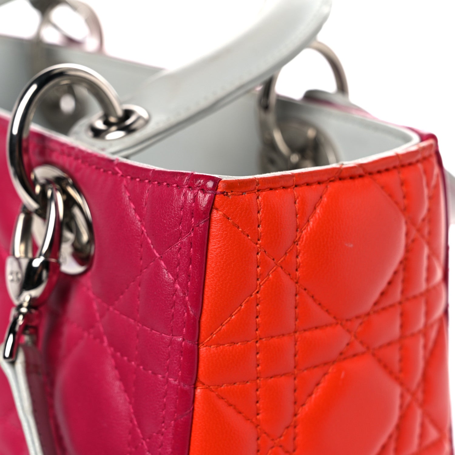 Christian Dior Lambskin Cannage Medium Tri-Color Lady Dior Fuchsia Orange 23 of 37