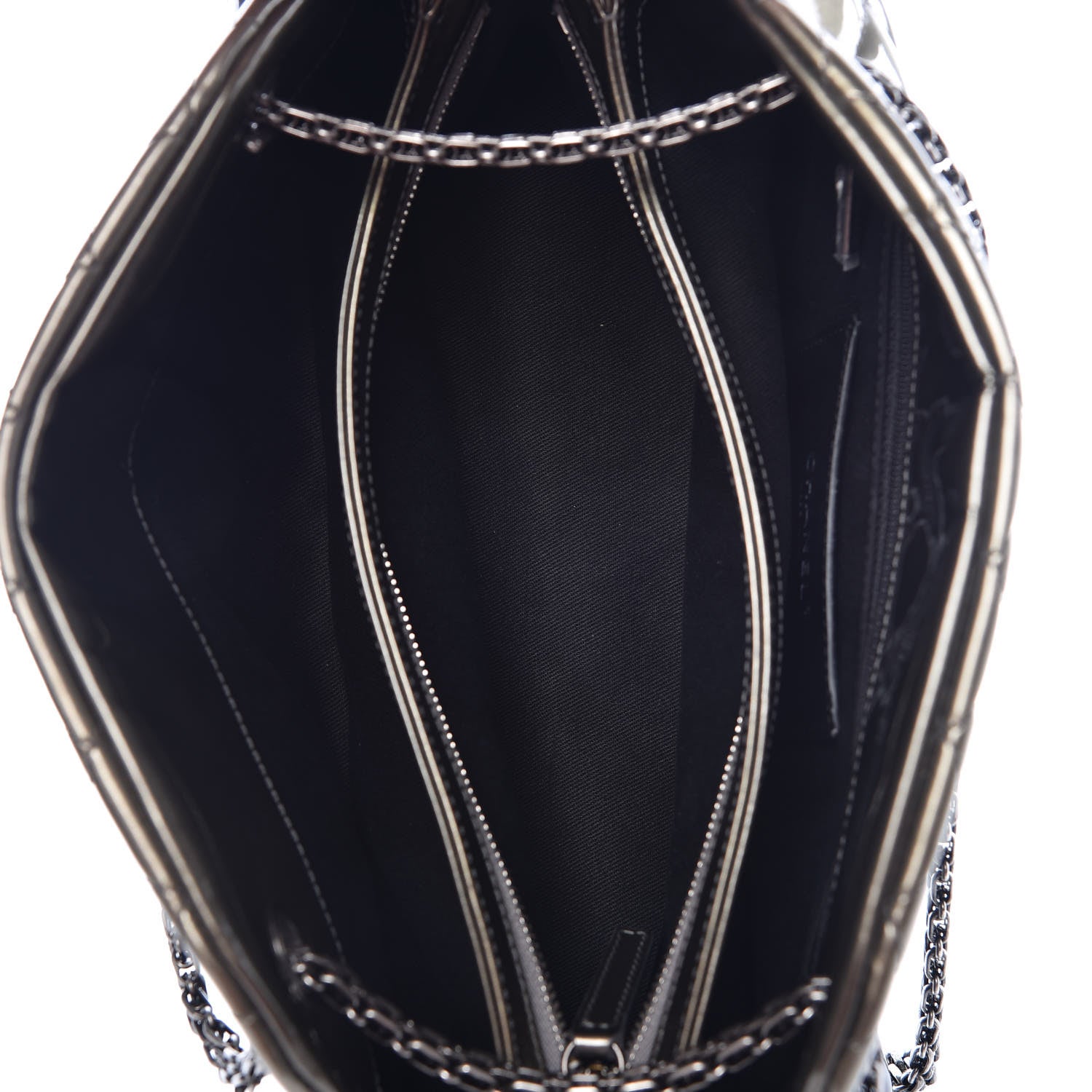 Chanel Metallic Patent Quilted Medium Just Mademoiselle Bowling Bag Silver Degrade 5 of 8