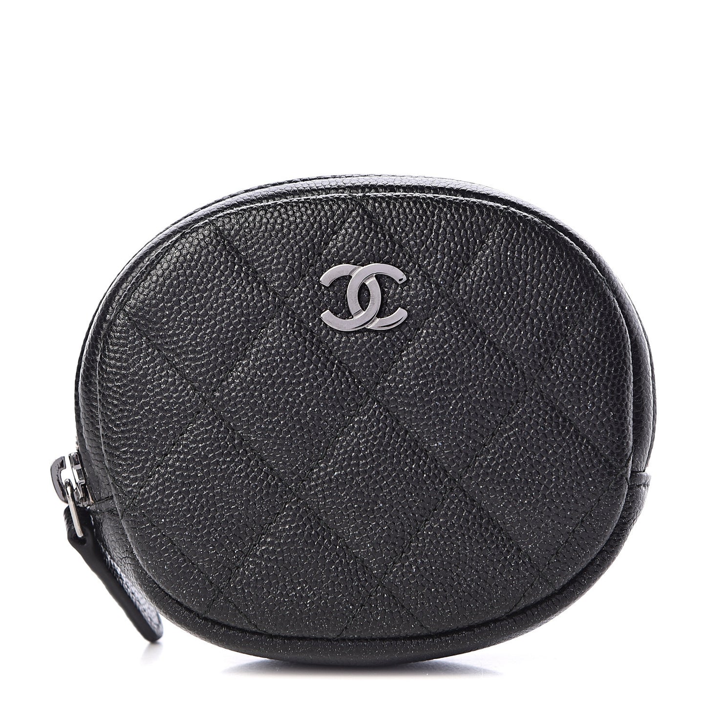 Iridescent Caviar Quilted Zip Around Classic Coin Purse Black