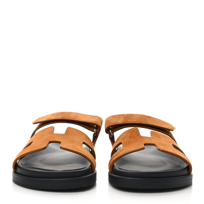 Hermes Suede Goatskin Womens Chypre Sandals 38.5 Naturel 2 of 9