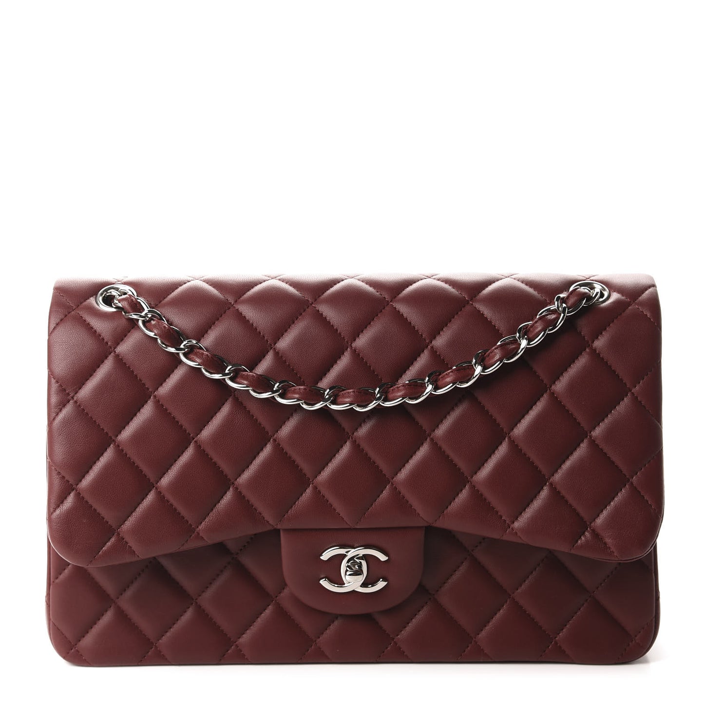 Lambskin Quilted Jumbo Double Flap Burgundy