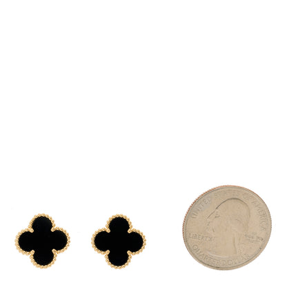 Van Cleef & Arpels 18K Yellow Gold Black Onyx Vintage Alhambra Earrings 2 of 5
