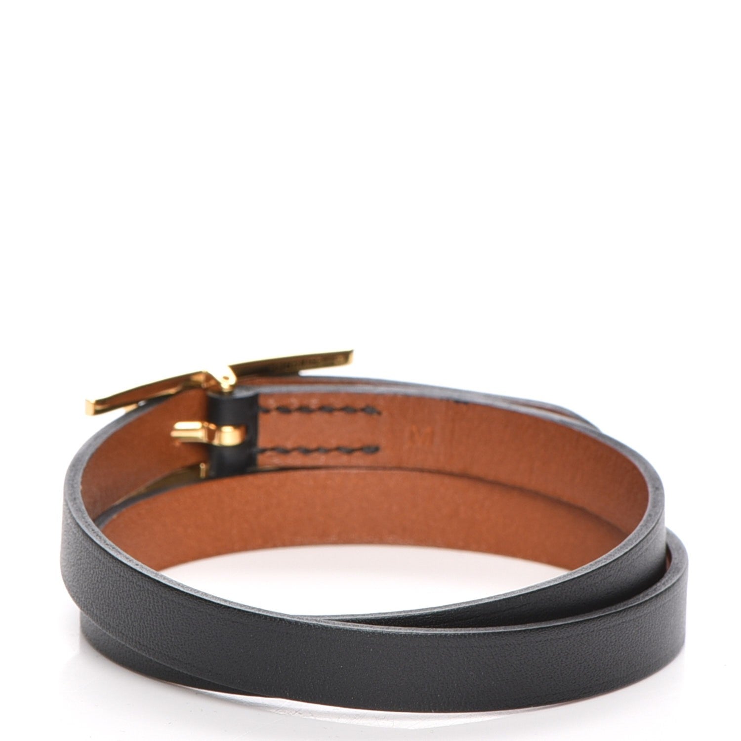 Hermes Chamonix Tadelakt Behapi Double Tour Reversible Bracelet Medium Black Fauve 3 of 6