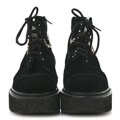 Chanel Velvet Chain Lace Up CC Short Boots 41 Black 3 of 10