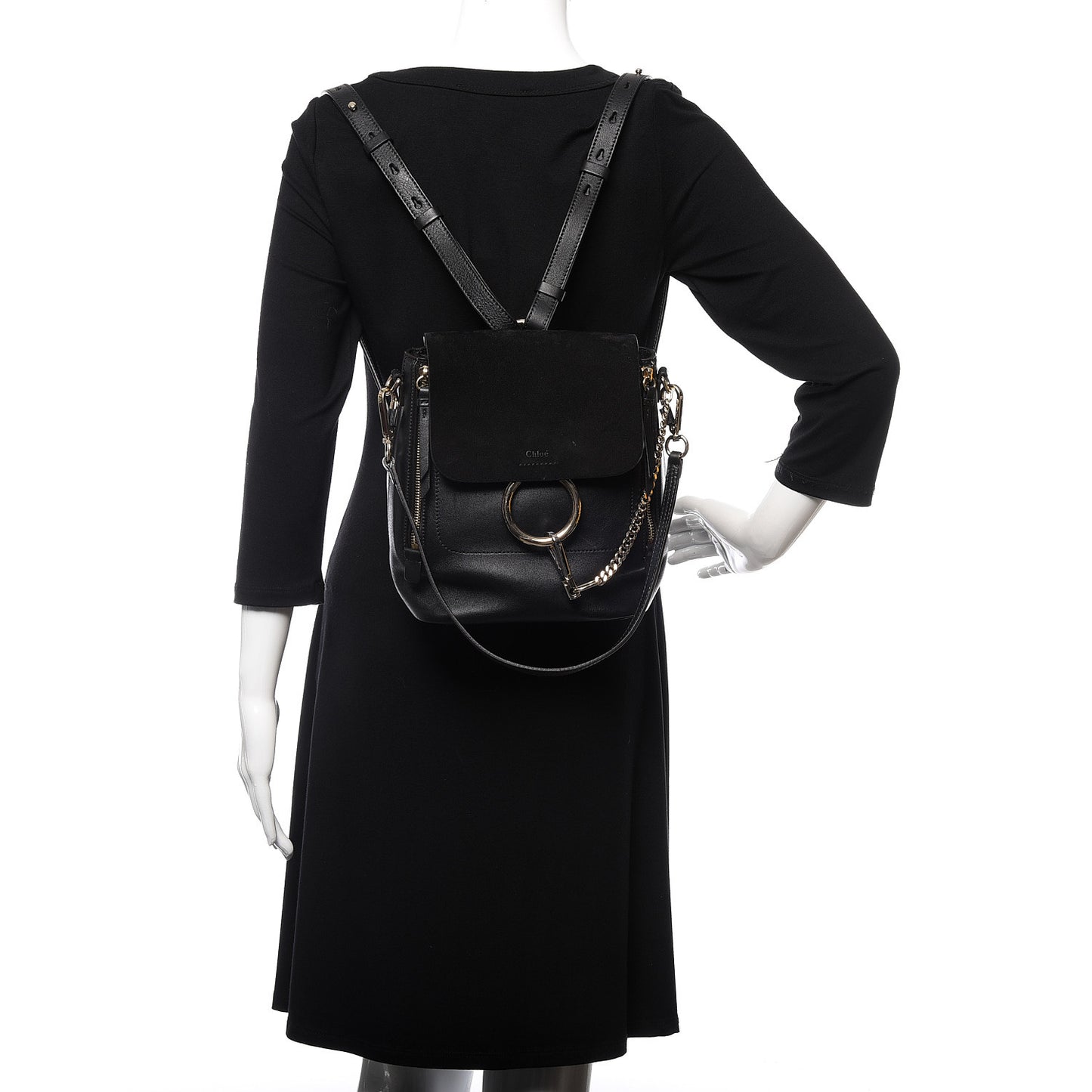 Suede Calfskin Small Faye Backpack Black