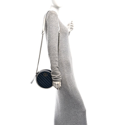 Gucci Azalea Calfskin Matelasse Diagonal Mini Torchon GG Marmont Round Shoulder Bag Blue Agata Mystic White 2 of 9