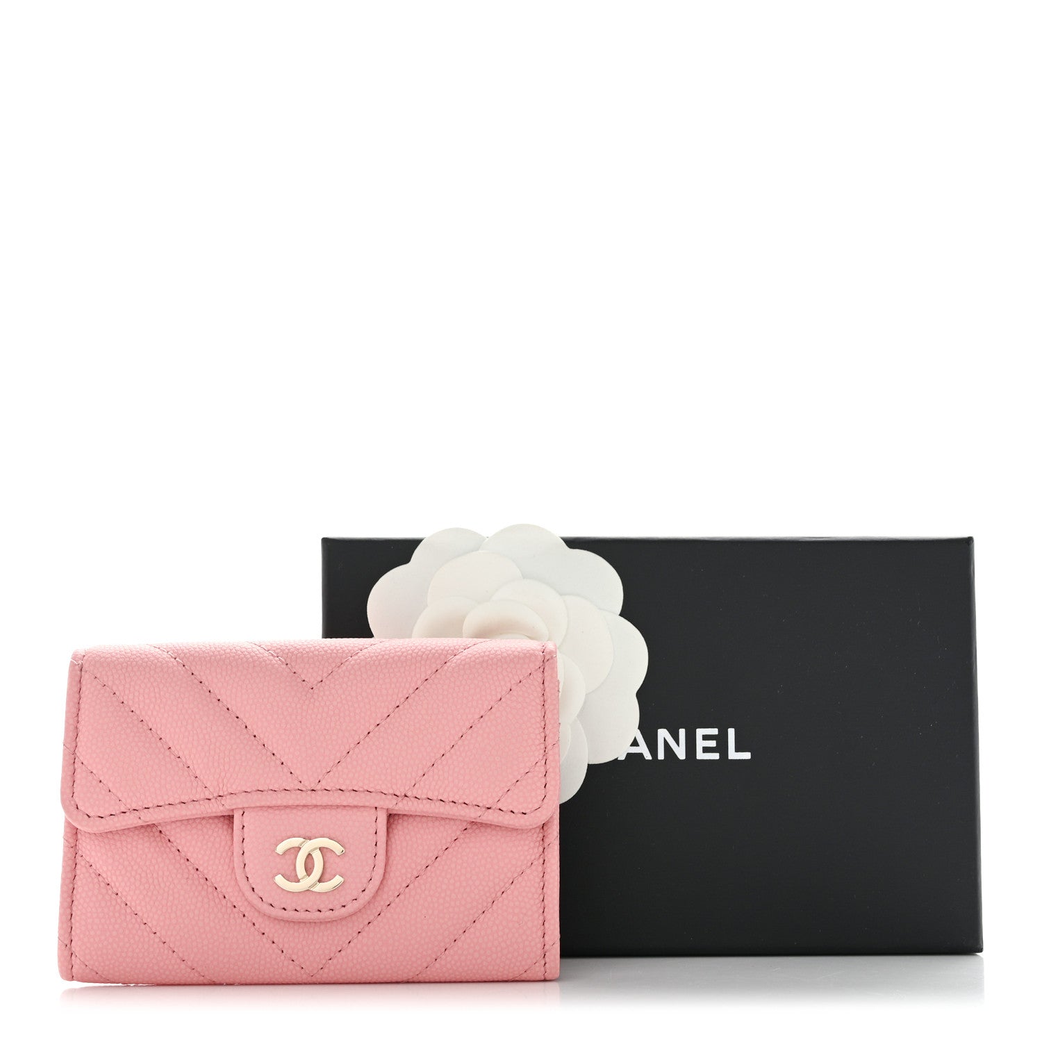 Chanel Caviar Chevron Quilted Flap Card Holder Pink 10 of 10
