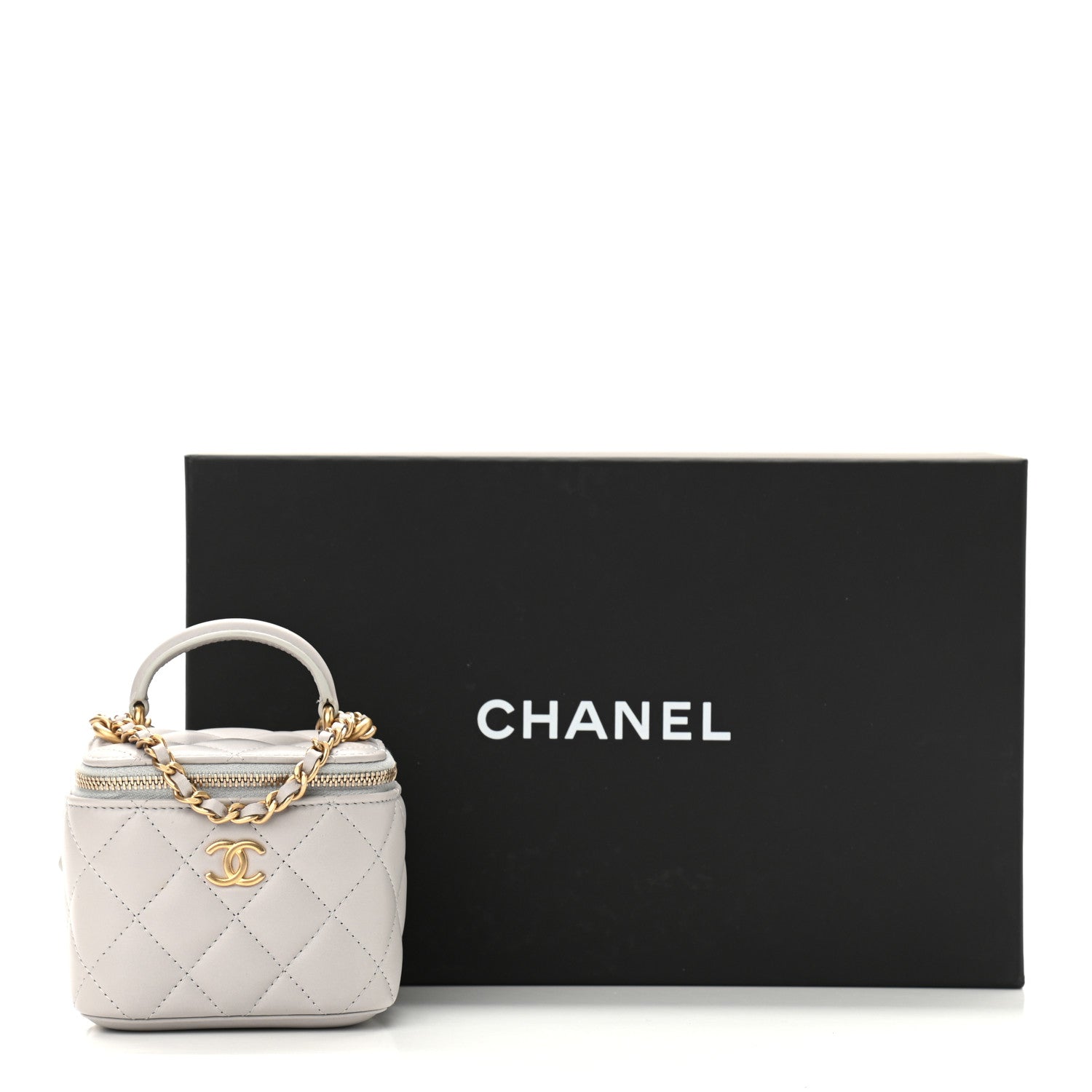 Chanel Lambskin Quilted Top Handle Mini Vanity Case With Chain Grey 11 of 11