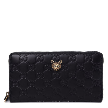 Gucci Guccissima Signature Crystal Cat Zip Around Wallet Black 1 of 8