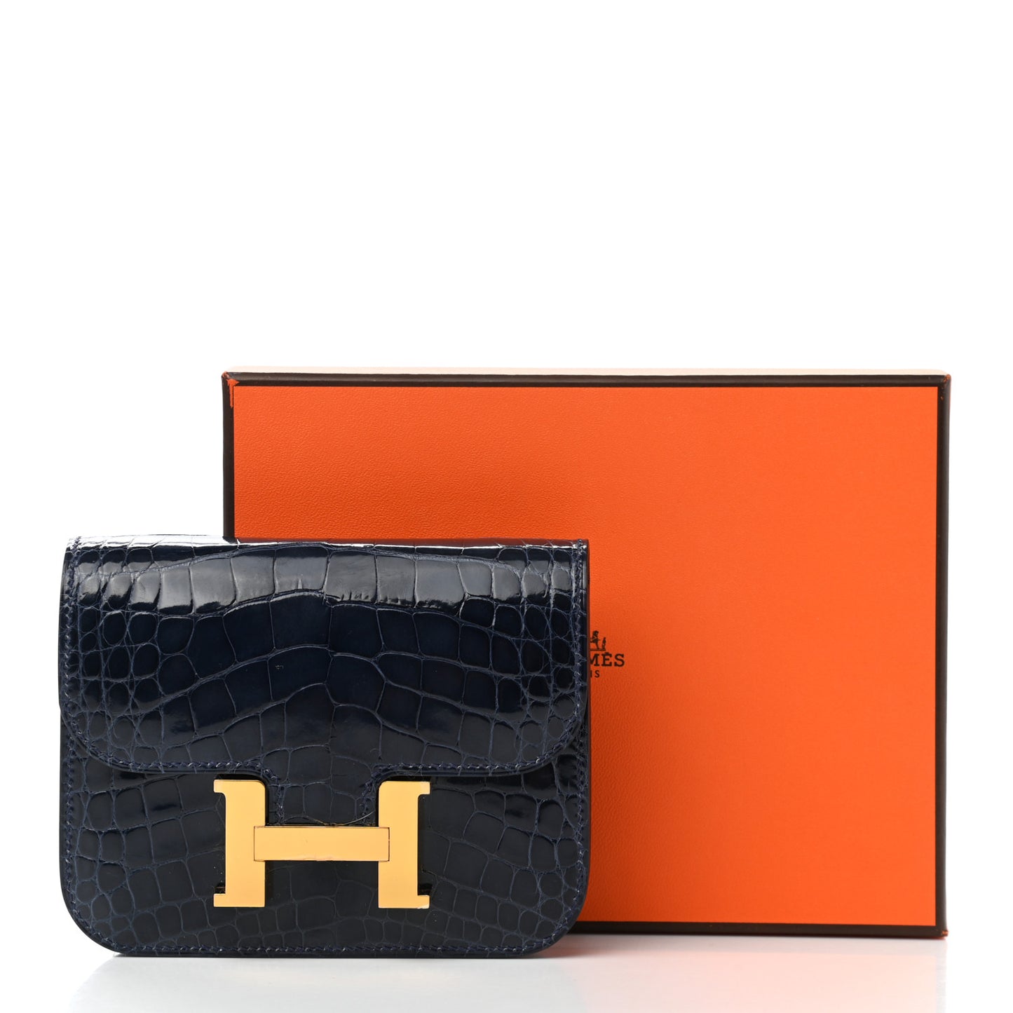 Shiny Alligator Constance Slim Wallet Bleu Abysse