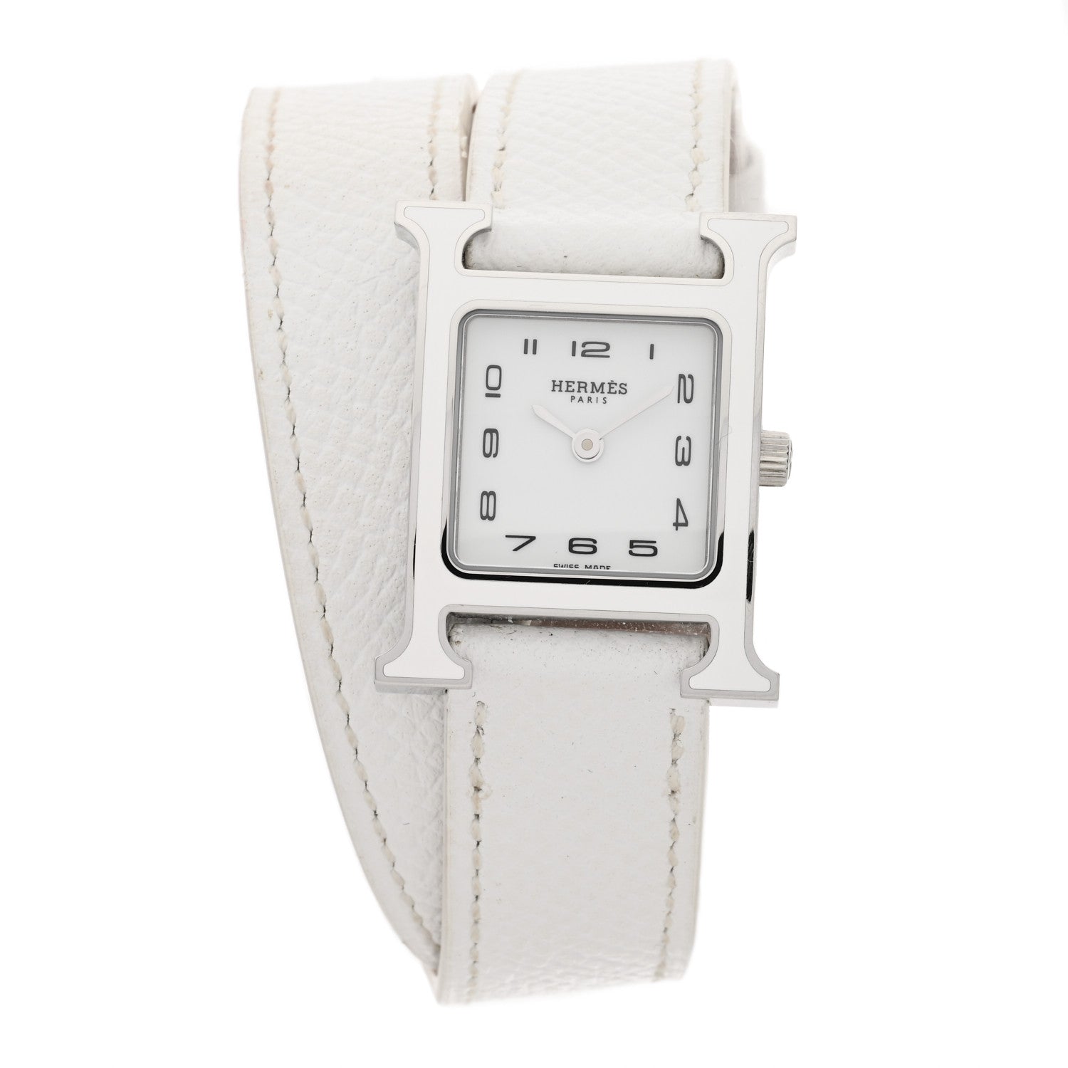 Hermes Stainless Steel Epsom Lacquer 21mm Heure H Hour Double Tour Quartz Watch Blanc 1 of 5