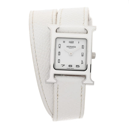 Hermes Stainless Steel Epsom Lacquer 21mm Heure H Hour Double Tour Quartz Watch Blanc 1 of 5